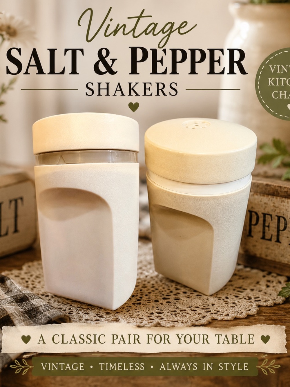 Tupperware Cream Vintage Salt & Pepper Shakers